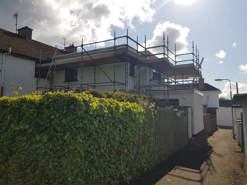 Scaffolding at the back of a house during extension work