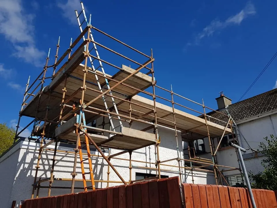 Scaffolding around a house extension in Donegal